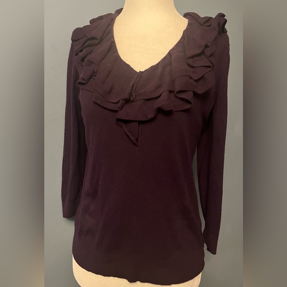 Polo Ralph Lauren Womans Grape Colored Sweater w/ Collar Ruffles, Short Sleeves - Picture 3 of 6